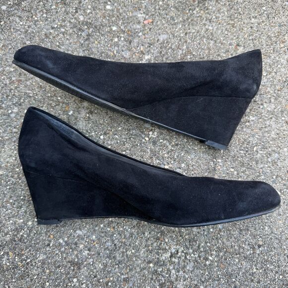 Stuart Weitzman‎ Choke Up Pumps Women's 9 Black Suede Slip On Wedge Heel Shoes - Picture 1 of 8